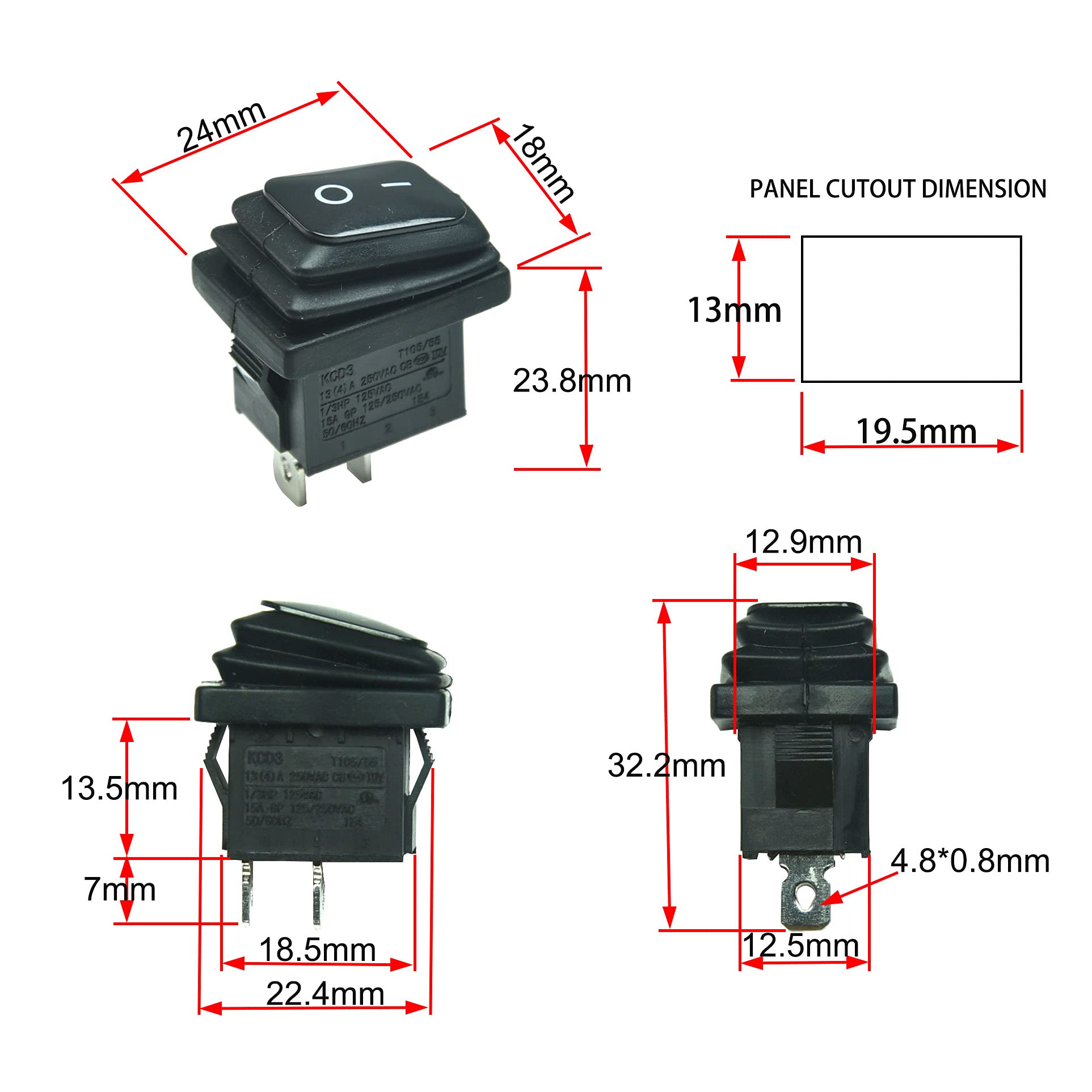 Amazon.com: 3Pcs Waterproof Rocker Toggle Switch,2 pin